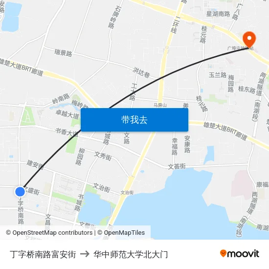 丁字桥南路富安街 to 华中师范大学北大门 map