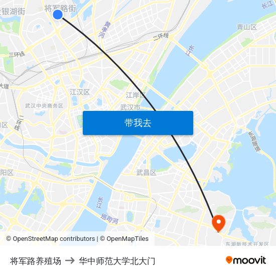 将军路养殖场 to 华中师范大学北大门 map