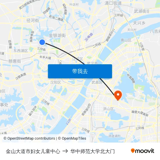 金山大道市妇女儿童中心 to 华中师范大学北大门 map
