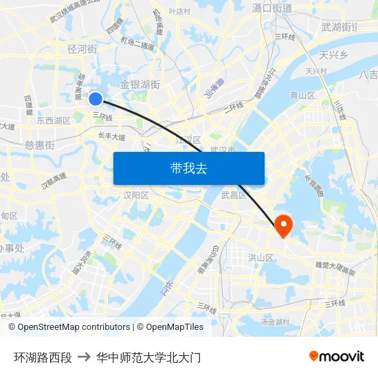 环湖路西段 to 华中师范大学北大门 map