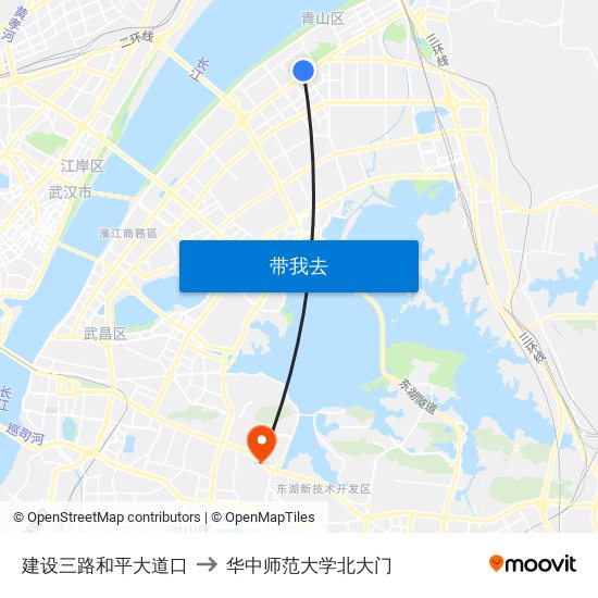 建设三路和平大道口 to 华中师范大学北大门 map