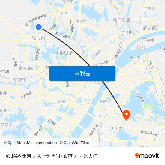 银柏路新河大队 to 华中师范大学北大门 map