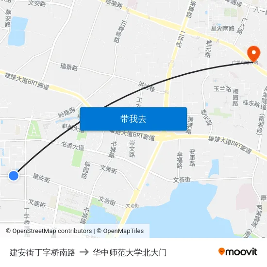 建安街丁字桥南路 to 华中师范大学北大门 map