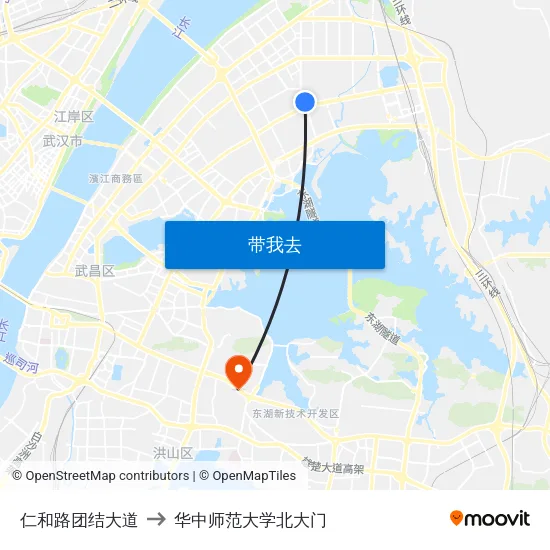 仁和路团结大道 to 华中师范大学北大门 map