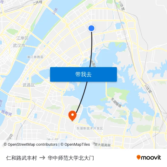 仁和路武丰村 to 华中师范大学北大门 map