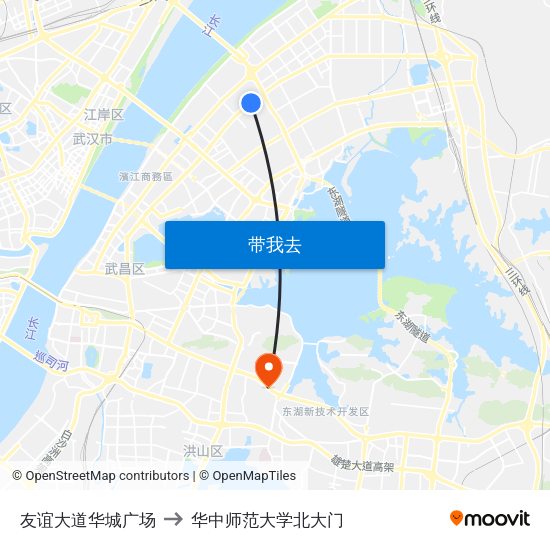 友谊大道华城广场 to 华中师范大学北大门 map