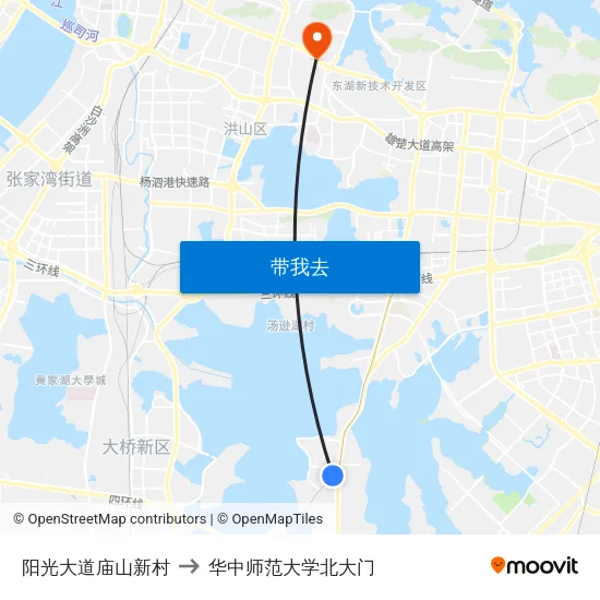 阳光大道庙山新村 to 华中师范大学北大门 map