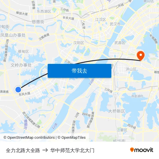 全力北路大全路 to 华中师范大学北大门 map