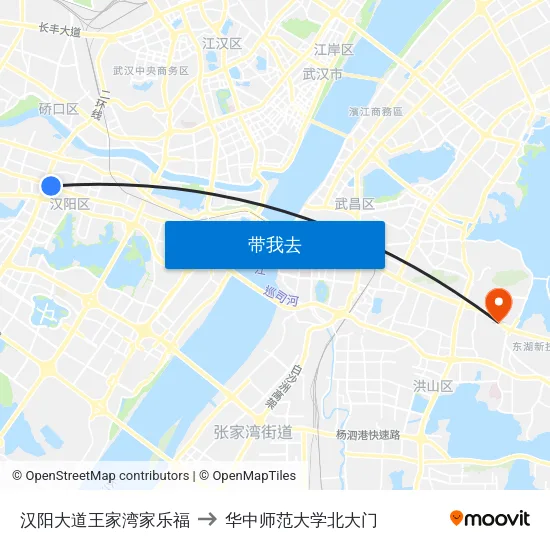 汉阳大道王家湾家乐福 to 华中师范大学北大门 map