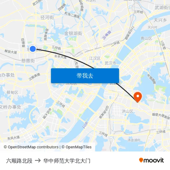 六顺路北段 to 华中师范大学北大门 map
