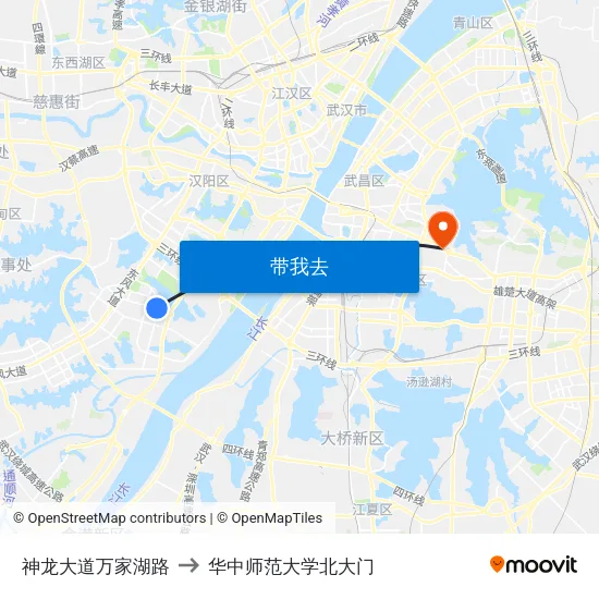 神龙大道万家湖路 to 华中师范大学北大门 map