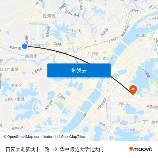 田园大道新城十二路 to 华中师范大学北大门 map