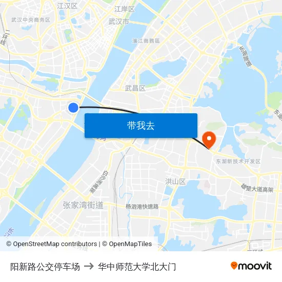 阳新路公交停车场 to 华中师范大学北大门 map