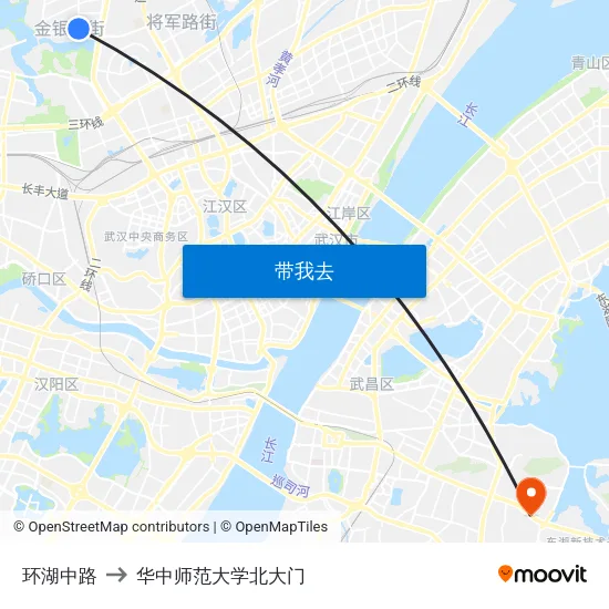 环湖中路 to 华中师范大学北大门 map