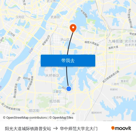 阳光大道城际铁路普安站 to 华中师范大学北大门 map