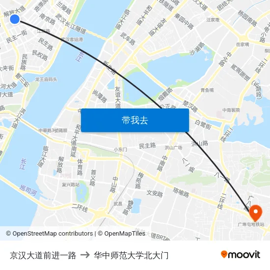 京汉大道前进一路 to 华中师范大学北大门 map
