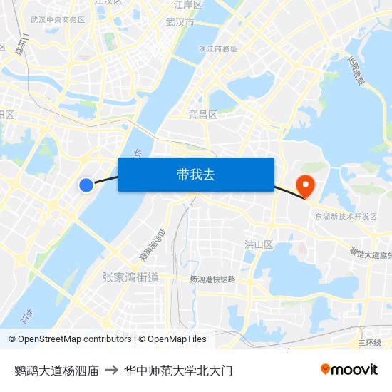 鹦鹉大道杨泗庙 to 华中师范大学北大门 map