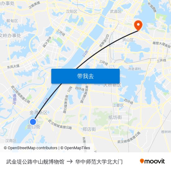 武金堤公路中山舰博物馆 to 华中师范大学北大门 map