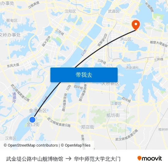 武金堤公路中山舰博物馆 to 华中师范大学北大门 map