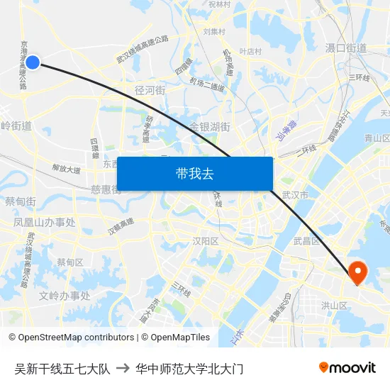 吴新干线五七大队 to 华中师范大学北大门 map