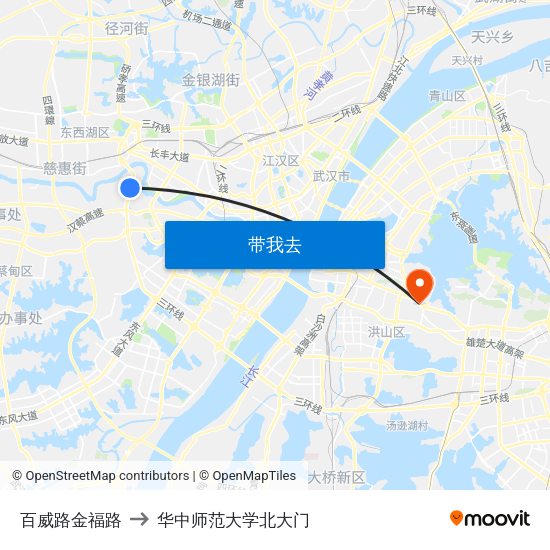 百威路金福路 to 华中师范大学北大门 map