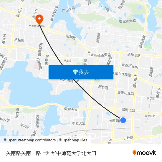 关南路关南一路 to 华中师范大学北大门 map