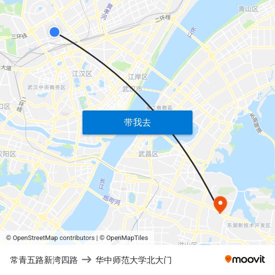 常青五路新湾四路 to 华中师范大学北大门 map