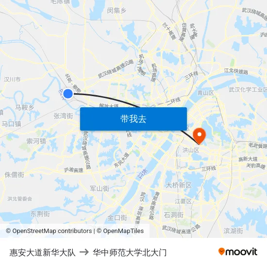 惠安大道新华大队 to 华中师范大学北大门 map