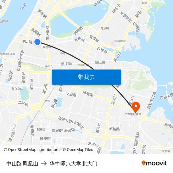 中山路凤凰山 to 华中师范大学北大门 map