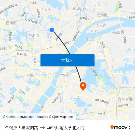 金银潭大道宏图路 to 华中师范大学北大门 map