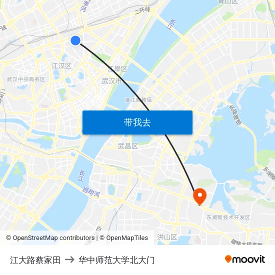 江大路蔡家田 to 华中师范大学北大门 map