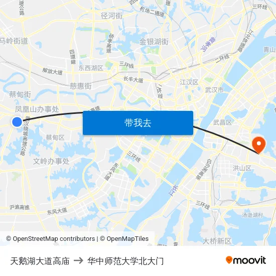 天鹅湖大道高庙 to 华中师范大学北大门 map