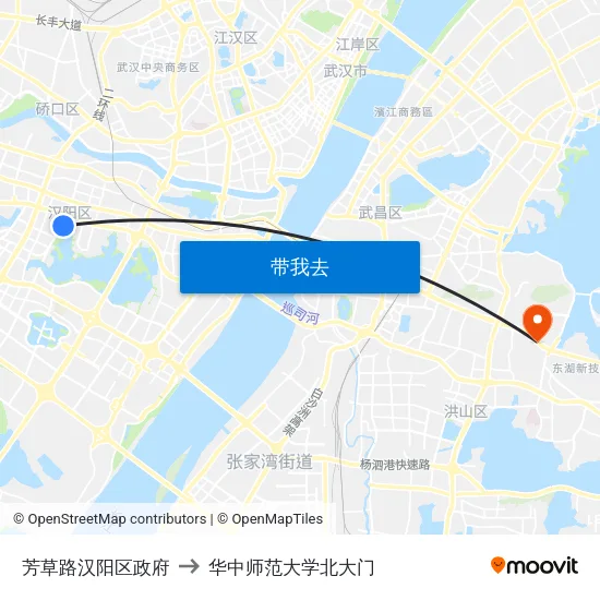 芳草路汉阳区政府 to 华中师范大学北大门 map