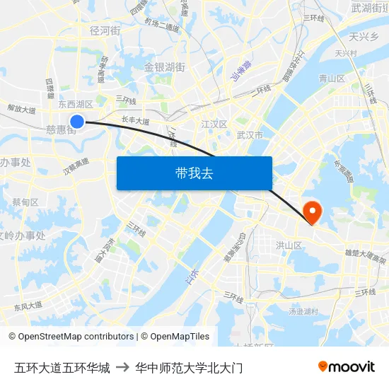 五环大道五环华城 to 华中师范大学北大门 map