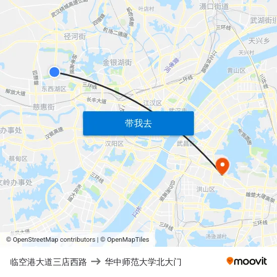 临空港大道三店西路 to 华中师范大学北大门 map