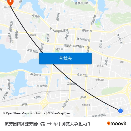 流芳园南路流芳园中路 to 华中师范大学北大门 map