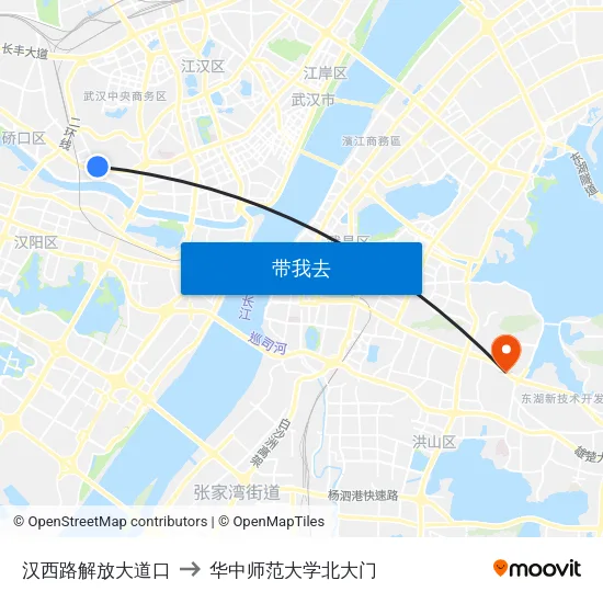 汉西路解放大道口 to 华中师范大学北大门 map