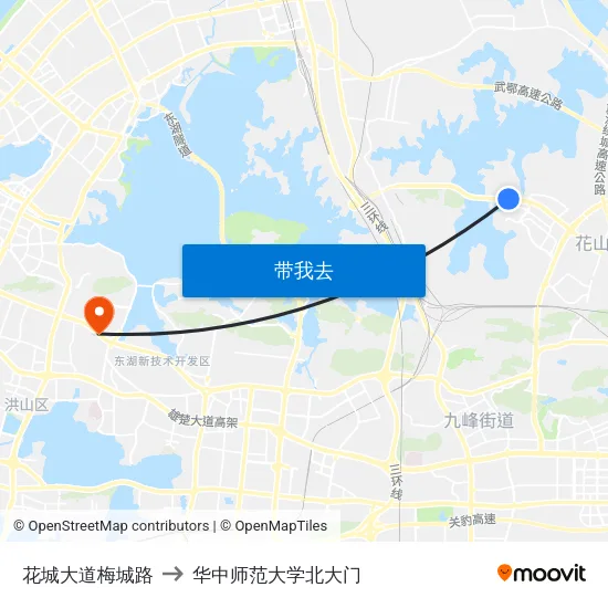 花城大道梅城路 to 华中师范大学北大门 map