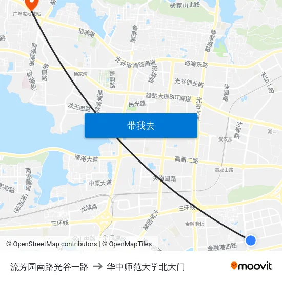 流芳园南路光谷一路 to 华中师范大学北大门 map