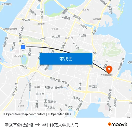 辛亥革命纪念馆 to 华中师范大学北大门 map
