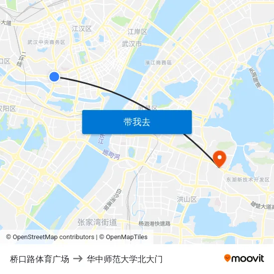 桥口路体育广场 to 华中师范大学北大门 map