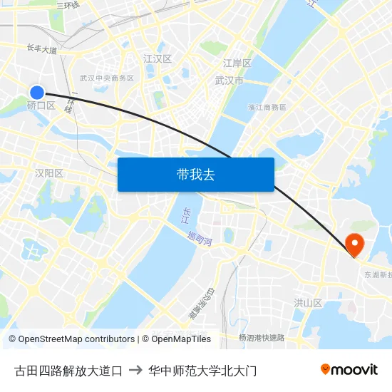 古田四路解放大道口 to 华中师范大学北大门 map