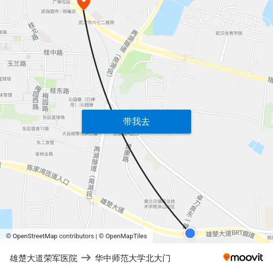雄楚大道荣军医院 to 华中师范大学北大门 map