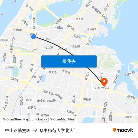 中山路螃蟹岬 to 华中师范大学北大门 map