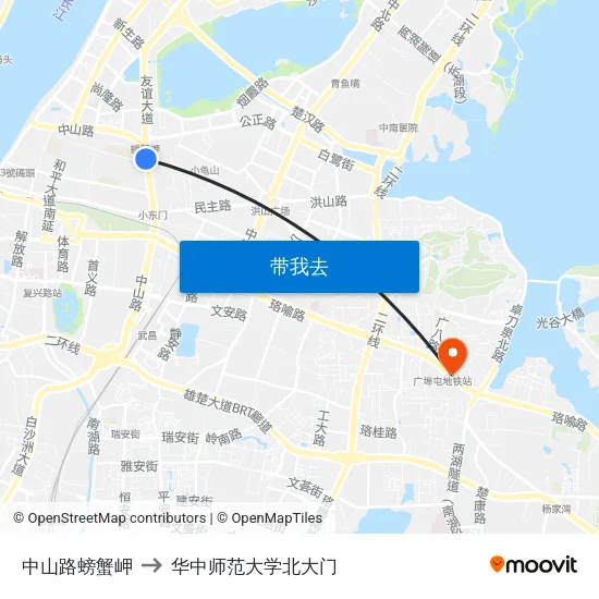 中山路螃蟹岬 to 华中师范大学北大门 map