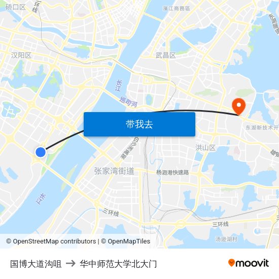 国博大道沟咀 to 华中师范大学北大门 map