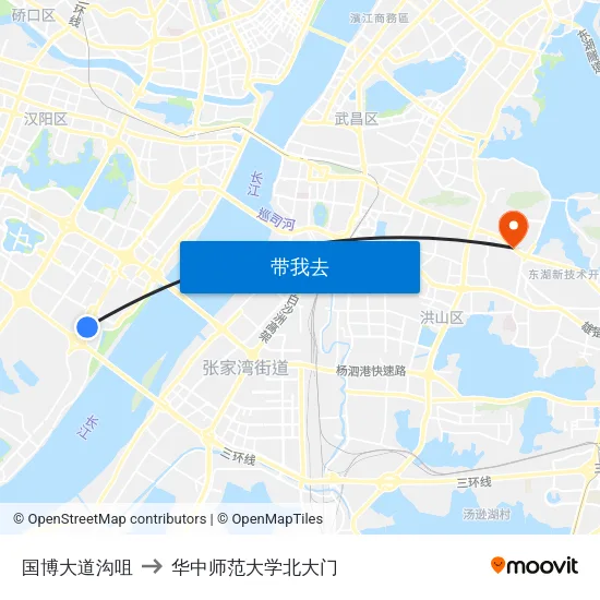 国博大道沟咀 to 华中师范大学北大门 map