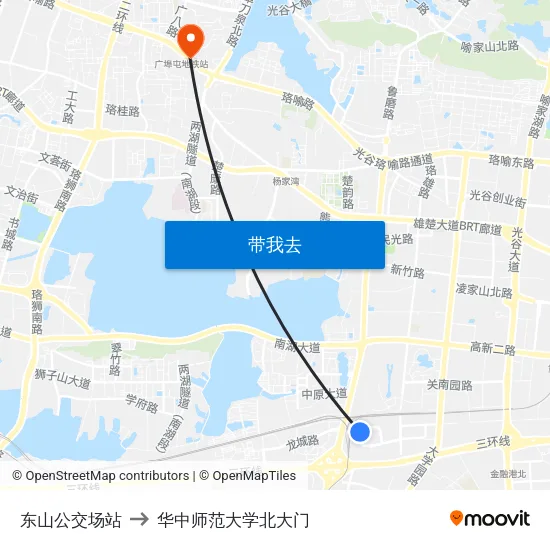 东山公交场站 to 华中师范大学北大门 map