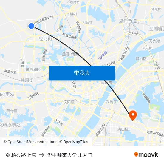 张柏公路上湾 to 华中师范大学北大门 map