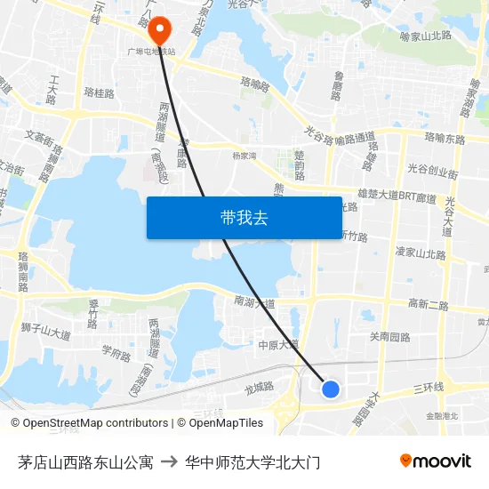 茅店山西路东山公寓 to 华中师范大学北大门 map
